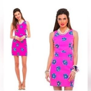 Lilly Pulitzer Kirkland Mambo Dress Bright Fuchsia with Blue Flowers Size 4 NWOT